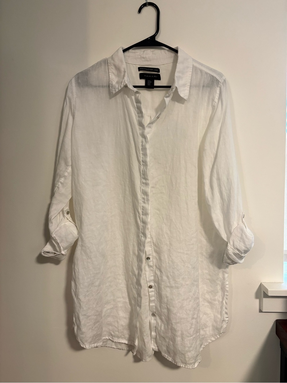Tahari 100% Linen Long Sleeve Tunic Button-up Shirt